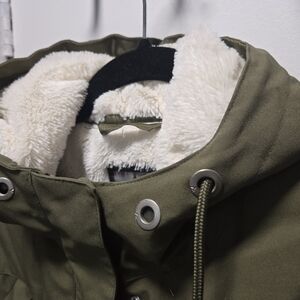 Olive Green Faux-Shearling Lined Bomber Jacket